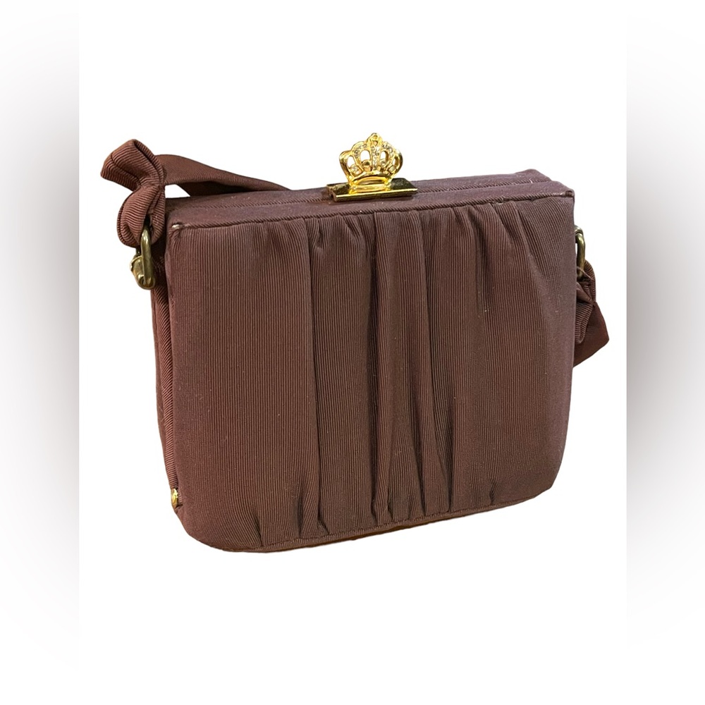 Vintage 1940s Mini Wristlet brown gold hardware Sateen